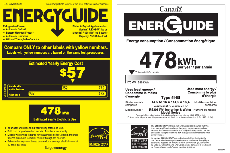 Página 1 del manual Etiqueta energética Fisher & Paykel RS3084WLUK1