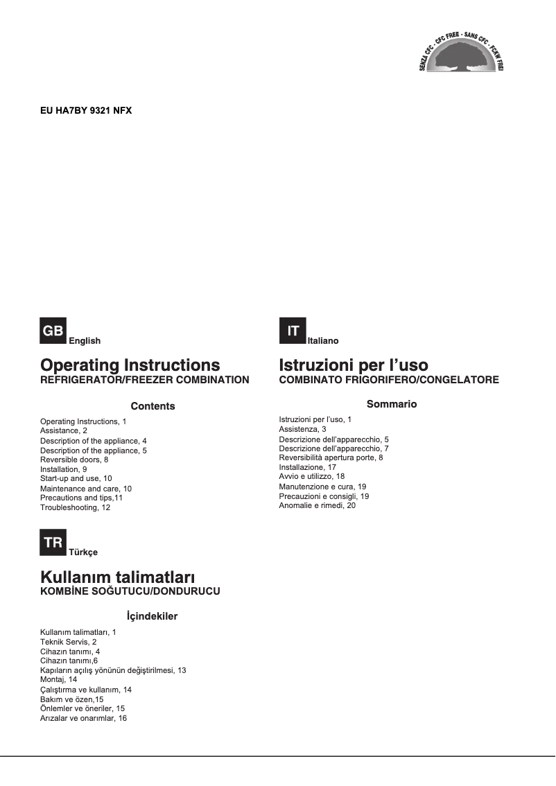 Page 1 of the manual User Manual Hotpoint EU HA7BY 9321 NFX