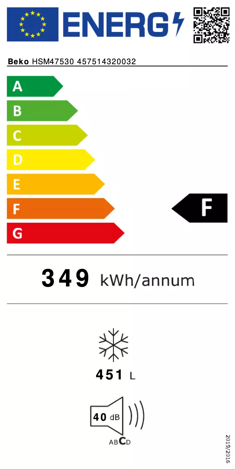 Page 1 de la notice Label énergétique Beko HSM47530
