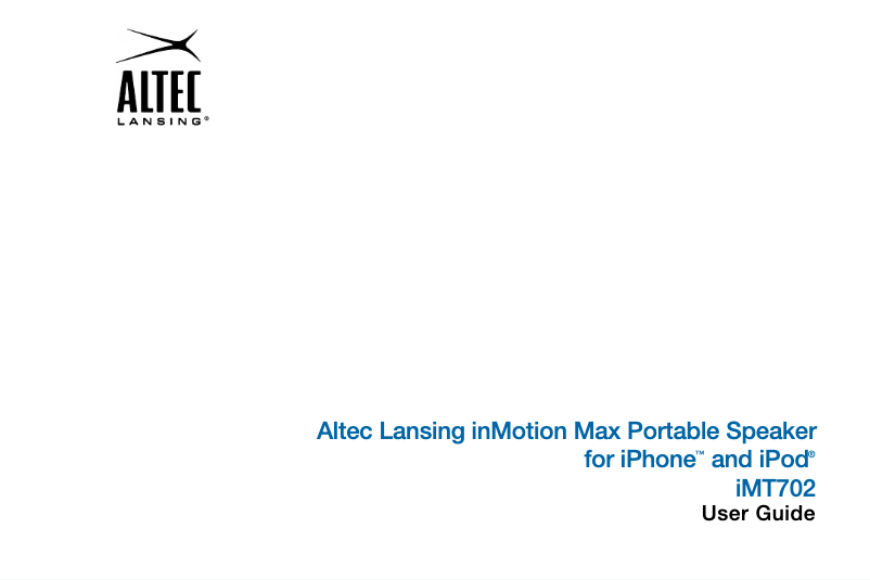 Page n°1 - Manuel utilisateur Altec Lansing inMotion MAX IMT705