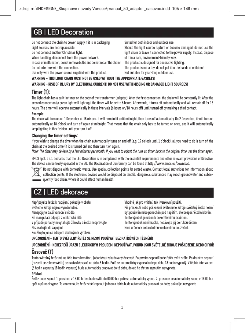 Page 1 de la notice Manuel utilisateur Emos DCZW05