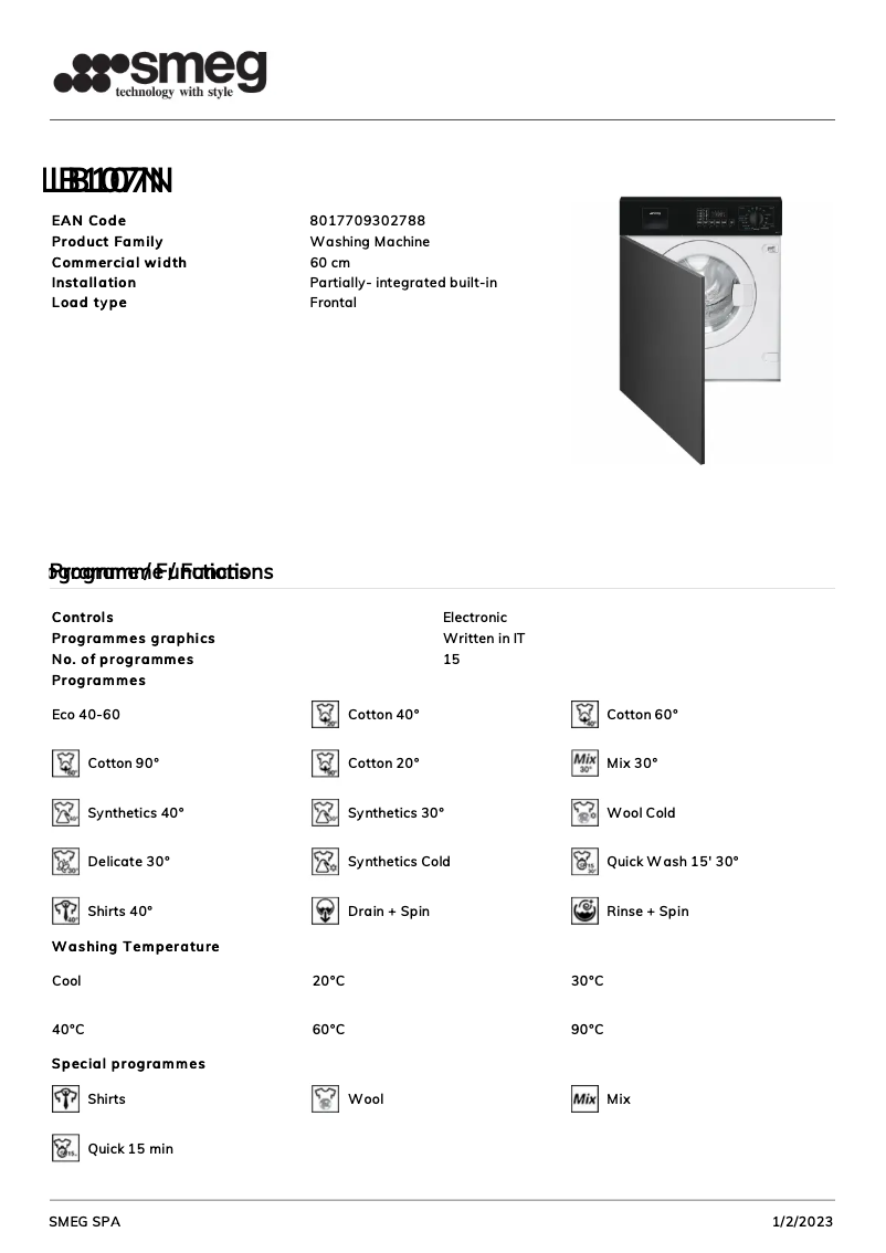 Page 1 de la notice Brochure Smeg LB107N