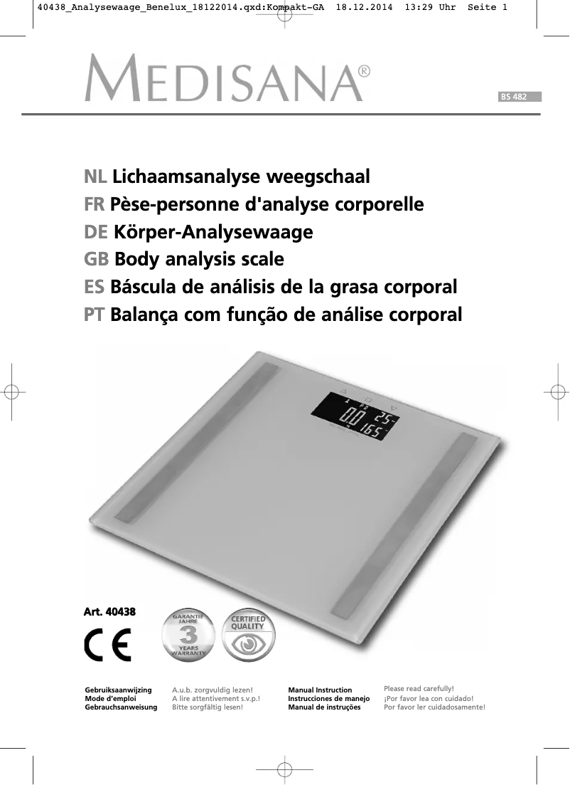 Page 1 de la notice Manuel utilisateur Medisana BS 482