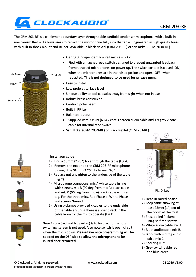 Page 1 de la notice Manuel utilisateur Clockaudio CRM 203N-RF