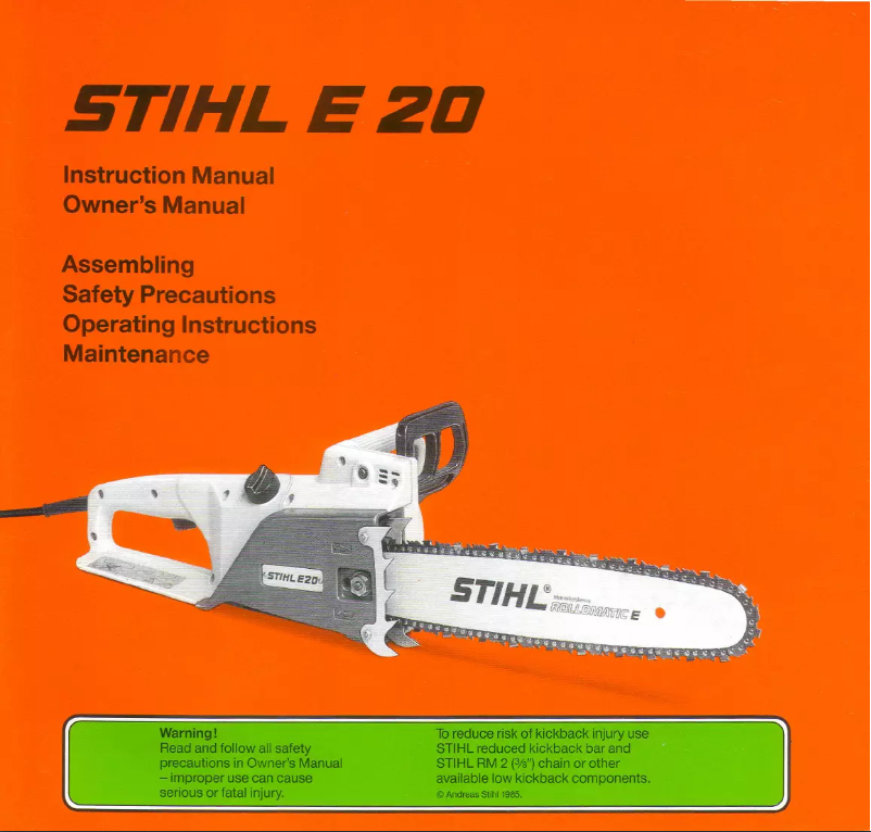 Page 1 de la notice Manuel utilisateur Stihl E 20