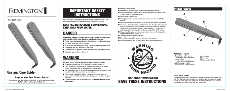 Page 1 de la notice Manuel utilisateur Remington S25A10