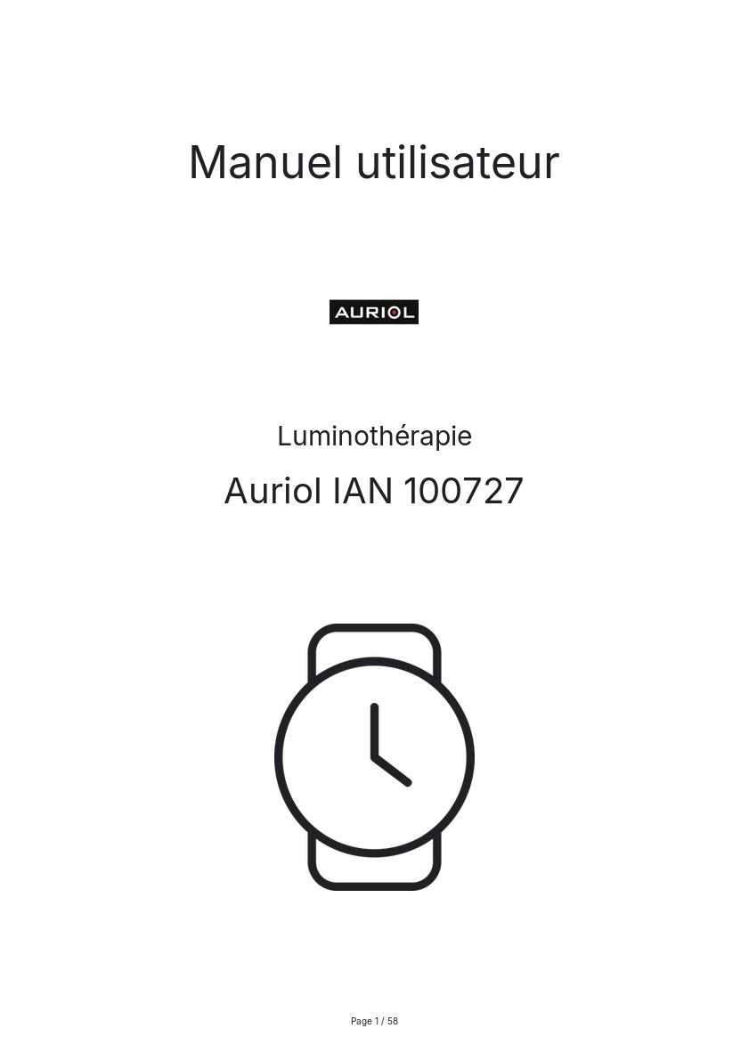 Page n°1 - Manuel utilisateur Auriol IAN 100727