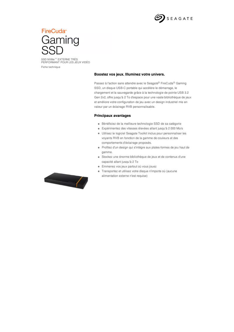 Page n°1 - Fiche technique Seagate FireCuda Gaming SSD