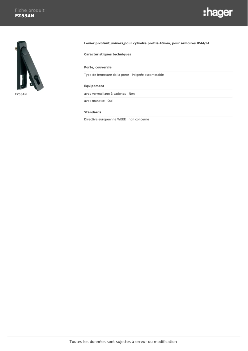 Page 1 de la notice Manuel utilisateur Hager FZ534N