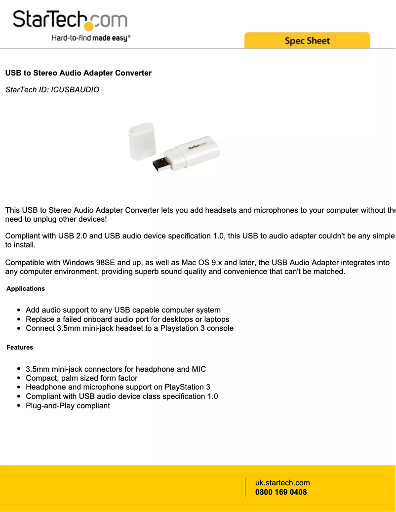 Page 1 de la notice Brochure StarTech.com ICUSBAUDIO