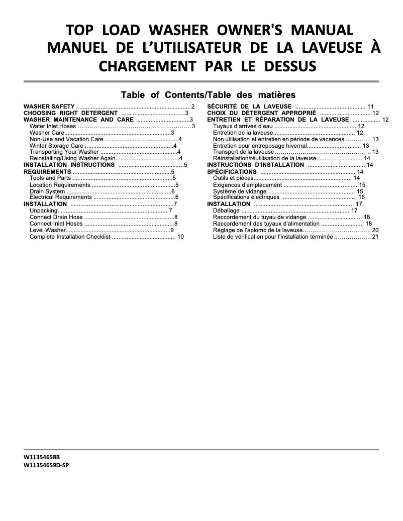 Page n°1 - Manuel utilisateur Whirlpool WTW5010LW