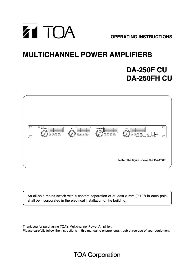 Imagen de la primera página del manual del dispositivo DA-250F