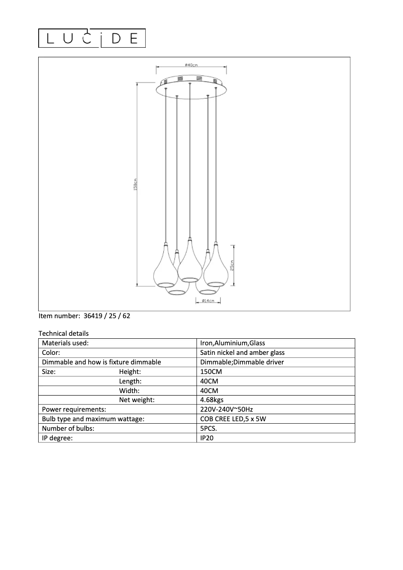 Página 1 del manual Manual de usuario Lucide Jarich led 36419/25/62