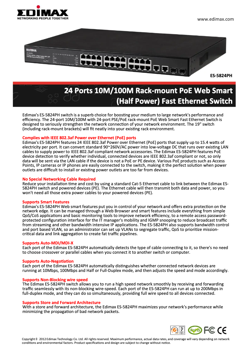 Page 1 de la notice Manuel utilisateur Edimax ES-5824PH