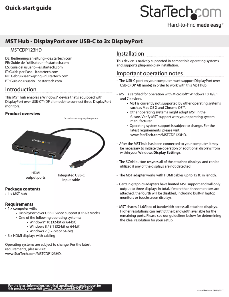 Page n°1 - Manuel utilisateur StarTech.com MSTCDP123HD