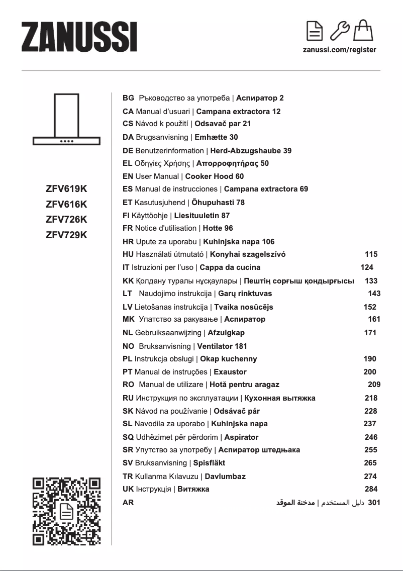 Page 1 de la notice Manuel utilisateur Zanussi ZFV619K