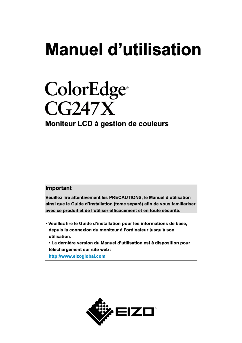 Image de la première page du manuel de l'appareil ColorEdge CG247X