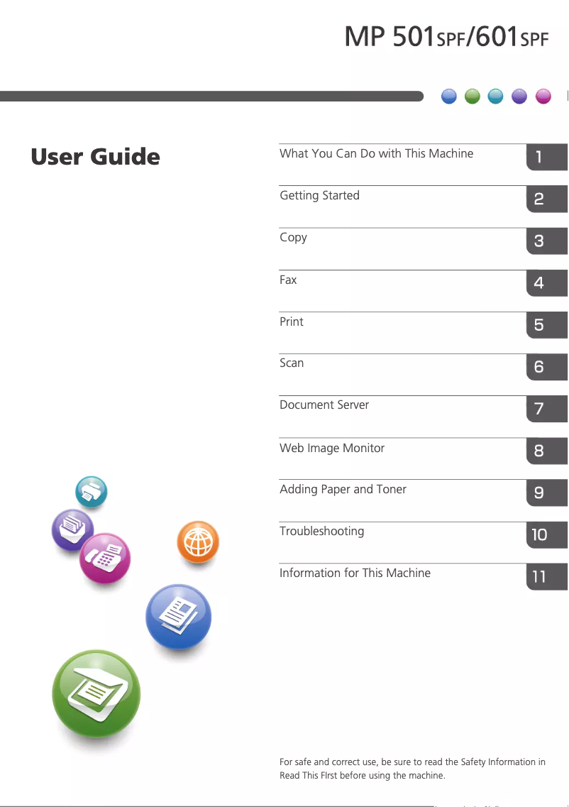Image de la première page du manuel de l'appareil MP 501SPFTL