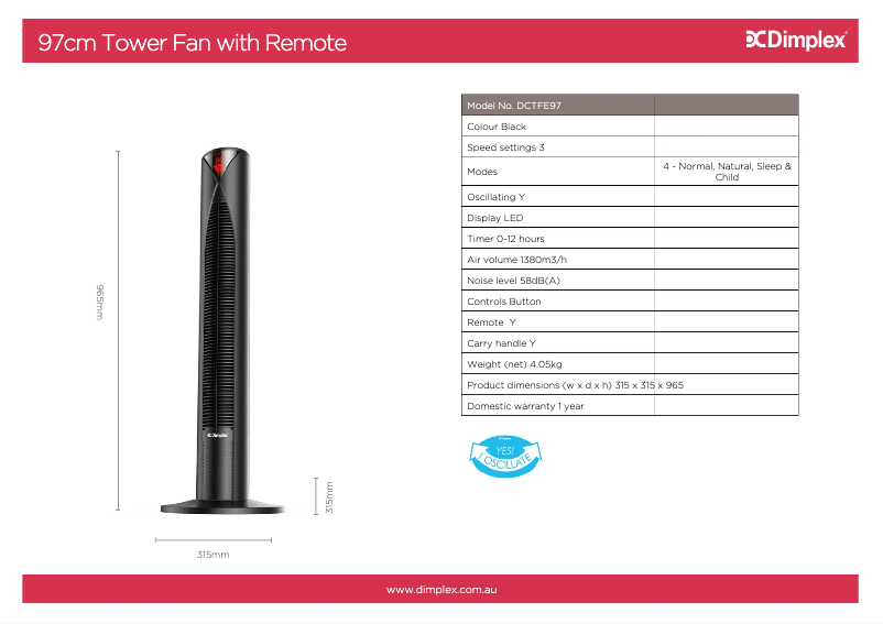 Page n°1 - Fiche technique Dimplex DCTFE97