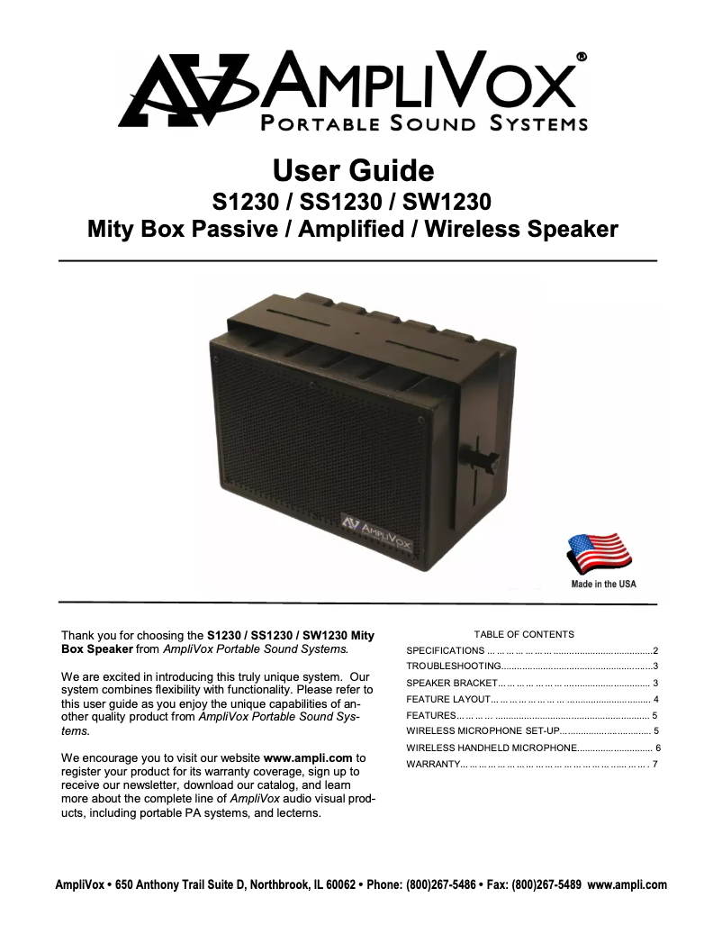 Page 1 de la notice Manuel utilisateur AmpliVox SW1230