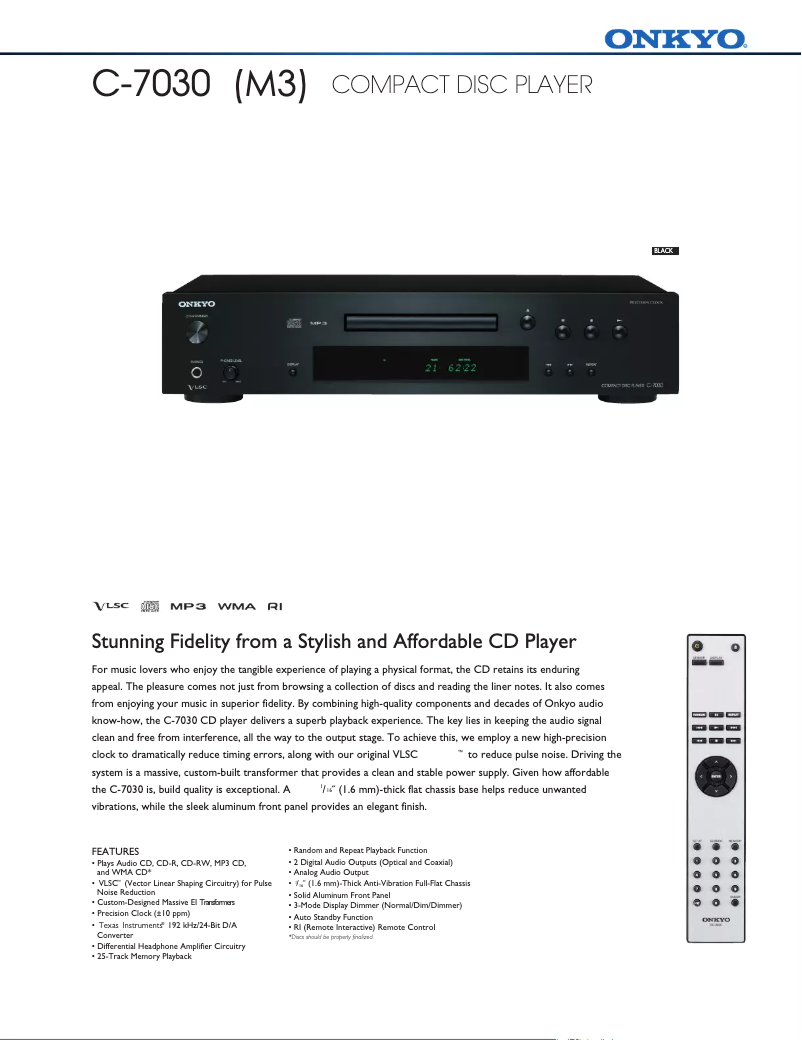 Page 1 de la notice Fiche technique Onkyo C-7030