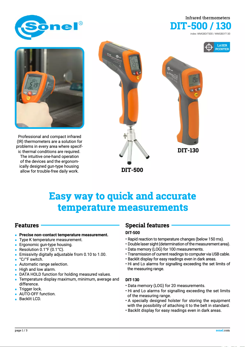 Página 1 del manual Ficha técnica Sonel DIT-500
