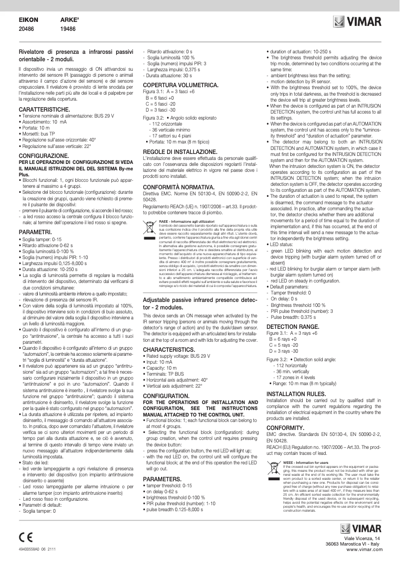 Page 1 de la notice Manuel utilisateur Vimar 20486