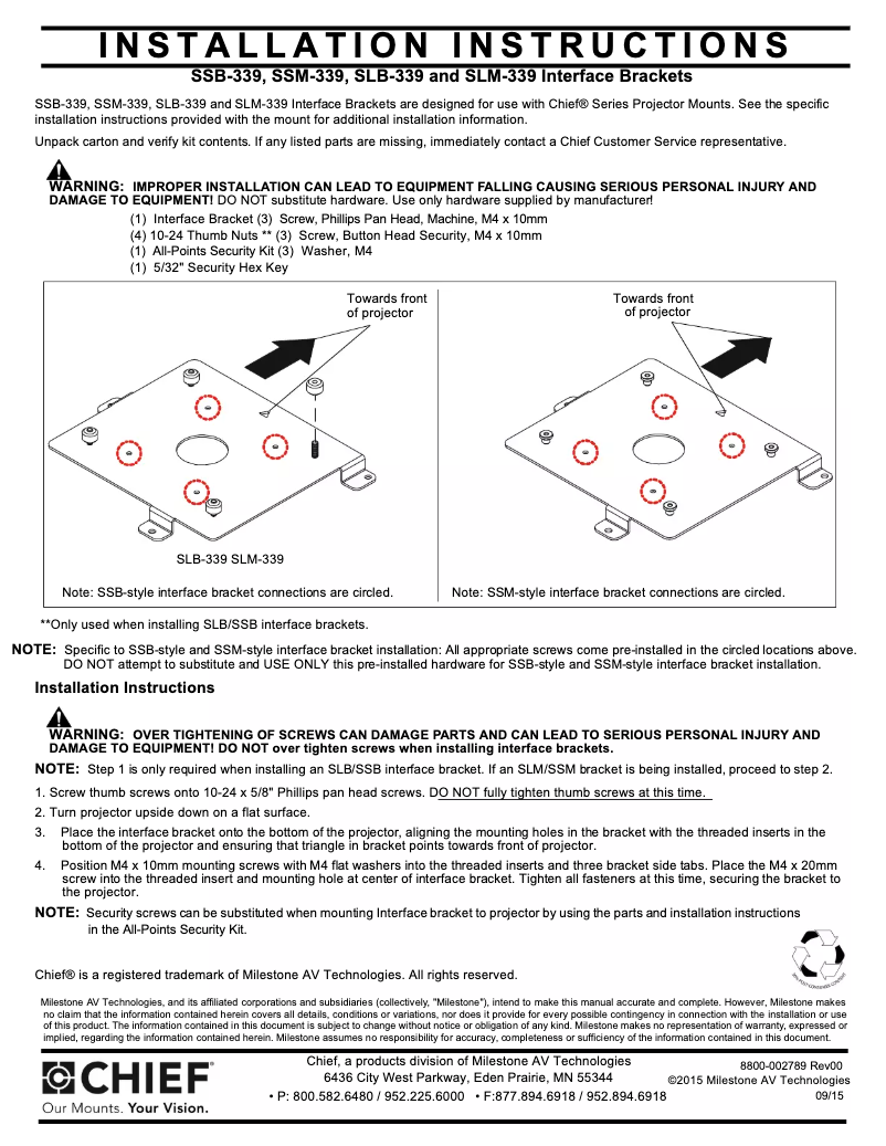 Page 1 de la notice Manuel utilisateur Chief SLM339