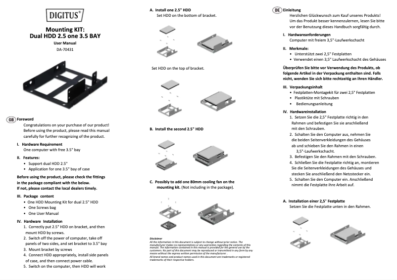 Page 1 de la notice Manuel utilisateur Digitus DA-70431