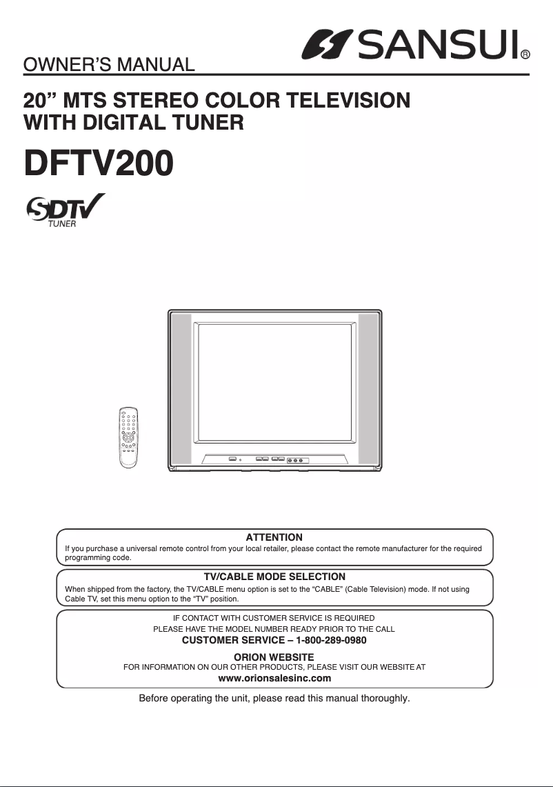 Image de la première page du manuel de l'appareil DFTV200