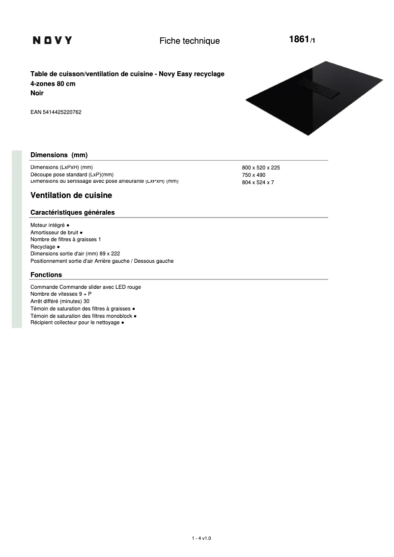 Page n°1 - Fiche technique Novy Easy Pro 1861