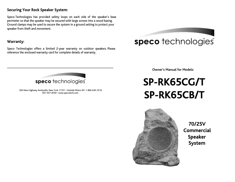 Page n°1 - Manuel utilisateur Speco Technologies SP-RK65CG