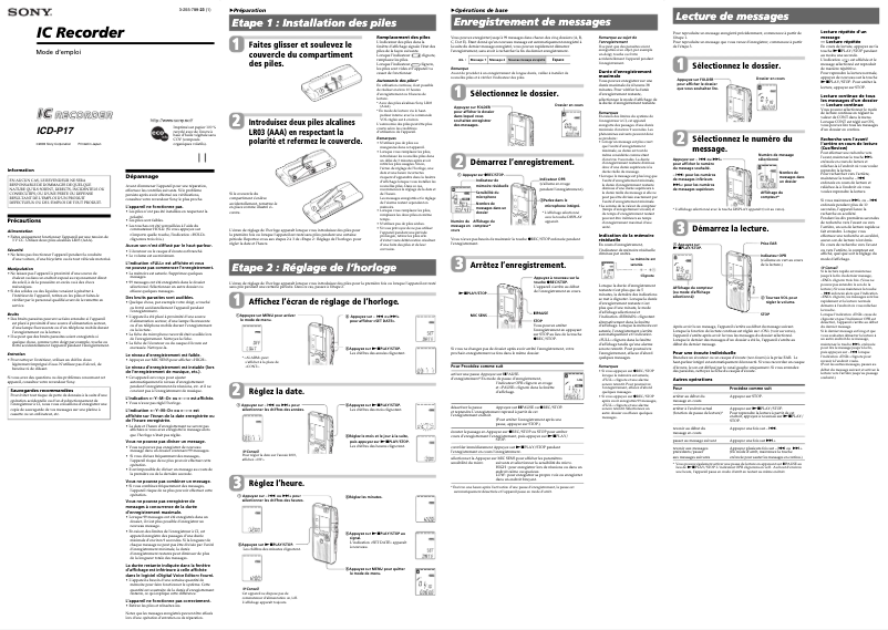Image de la première page du manuel de l'appareil ICD-P17