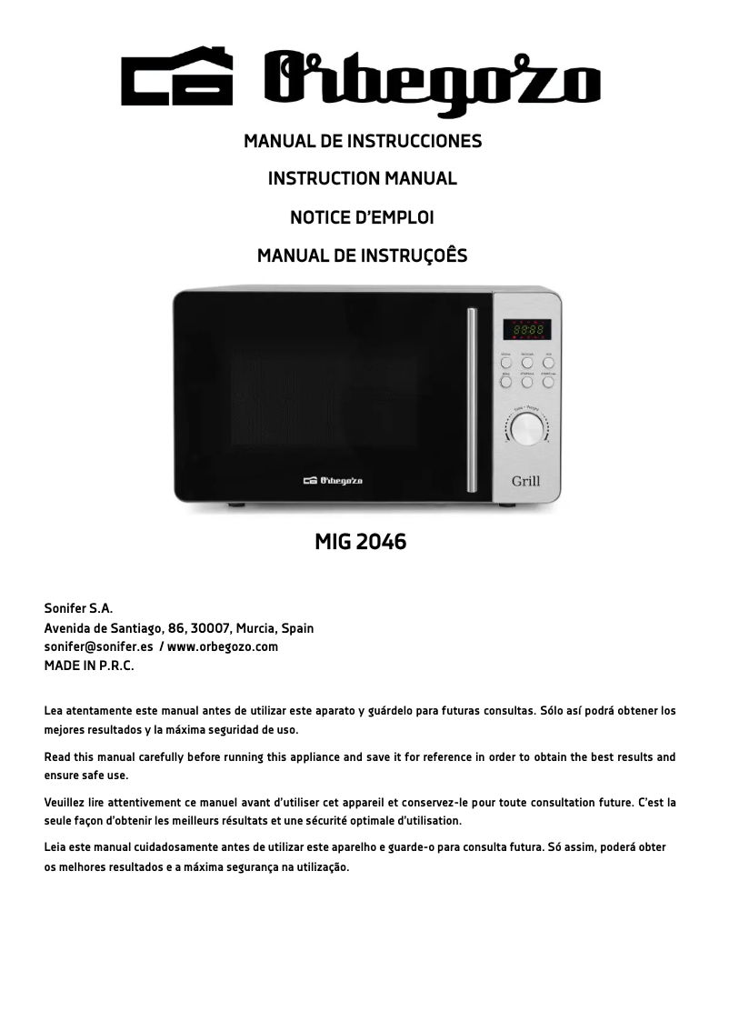Page n°1 - Manuel utilisateur Orbegozo MIG 2046