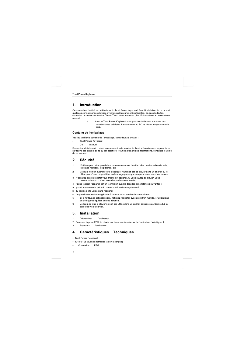 Page 1 de la notice Manuel utilisateur Trust 12015