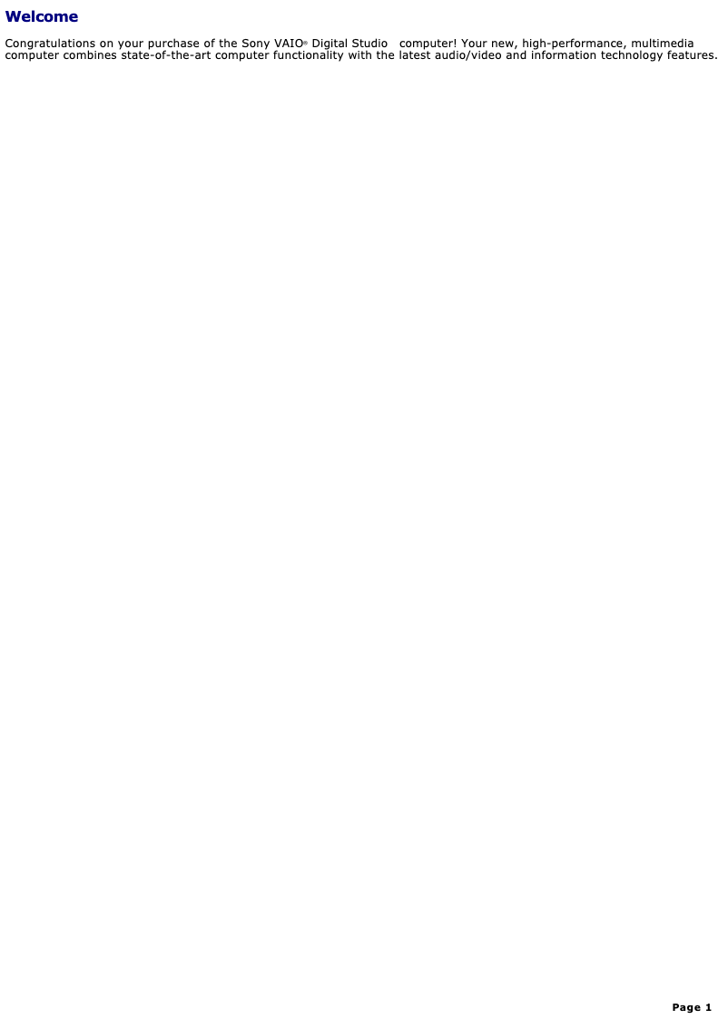 Image de la première page du manuel de l'appareil Vaio PCV-RX560