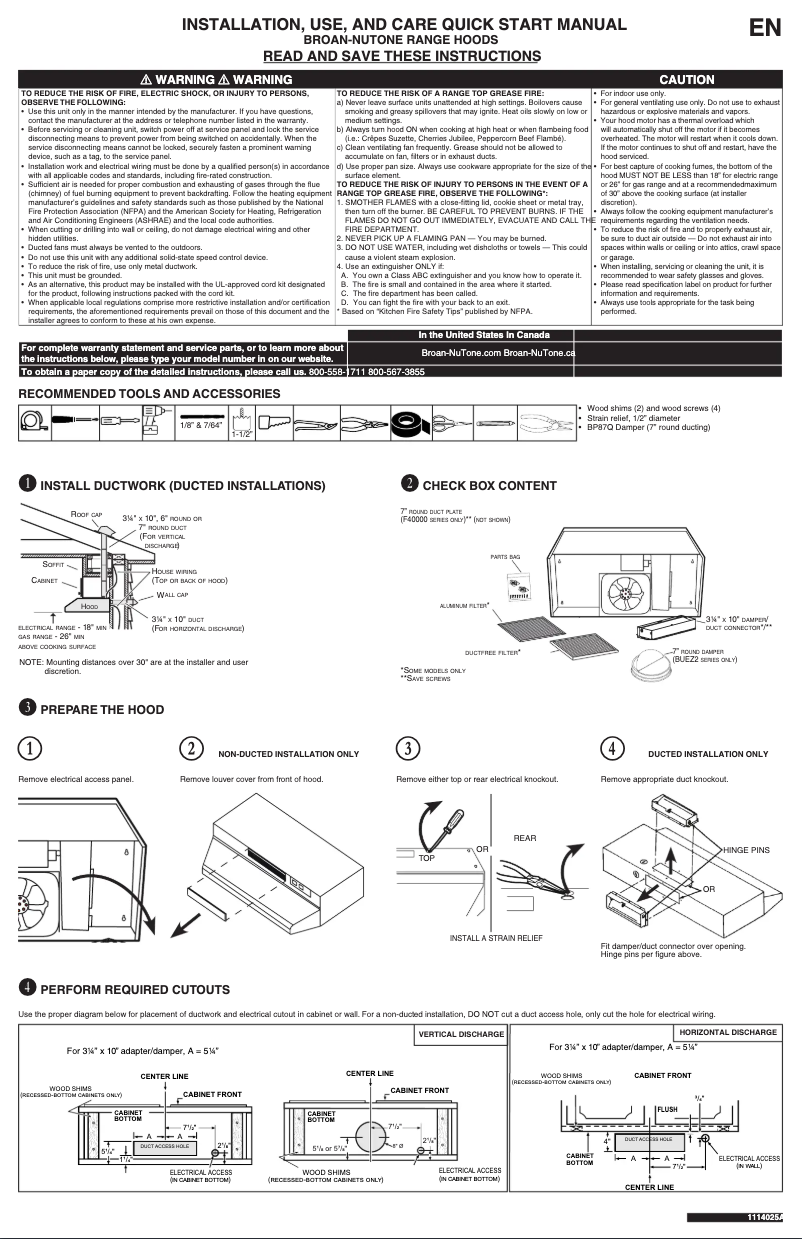 Page n°1 - Guide d'installation Broan 413004