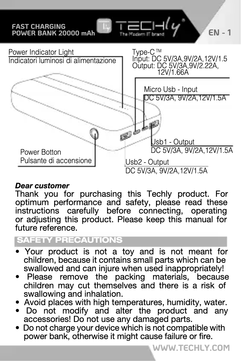 Page n°1 - Manuel utilisateur Techly I-CHARGE-2000020W