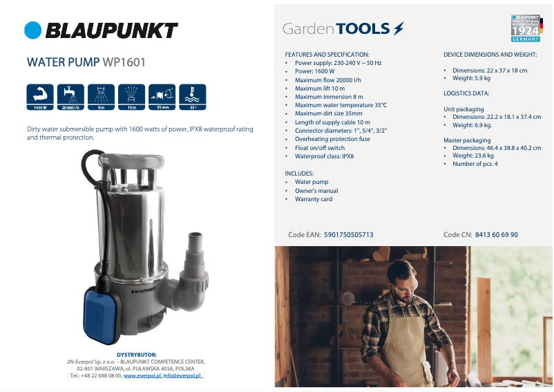 Page 1 de la notice Fiche technique Blaupunkt WP1601