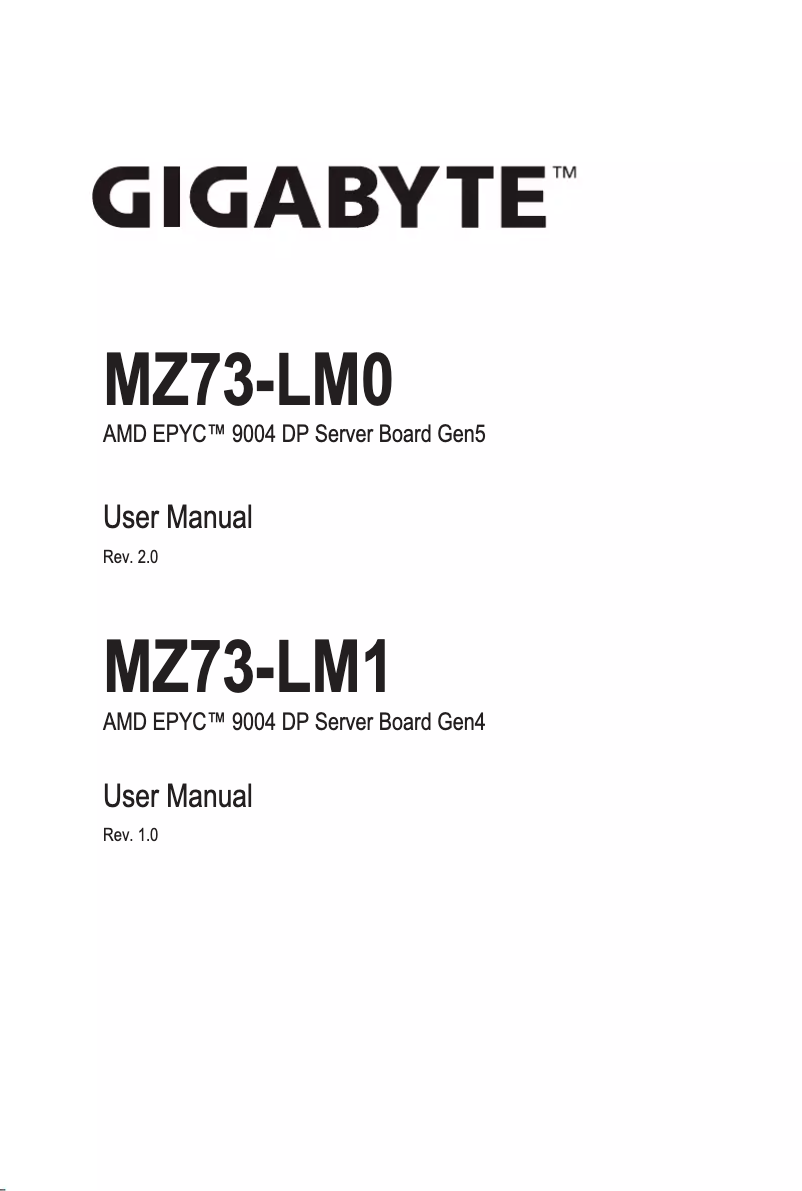 Page n°1 - Manuel utilisateur Gigabyte MZ73-LM0