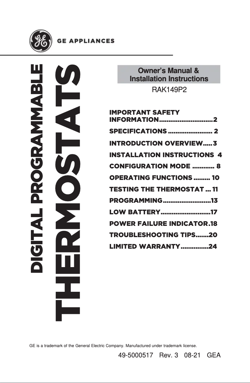 Image de la première page du manuel de l'appareil RAK149F2