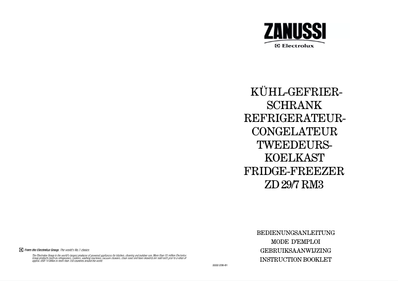 Page 1 de la notice Manuel utilisateur Zanussi-Electrolux ZD 29/7 RM3