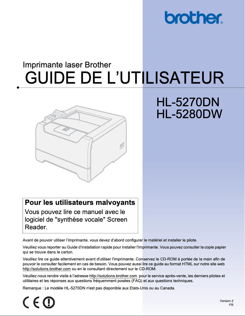 Page n°1 - Manuel utilisateur Brother HL-5280DW