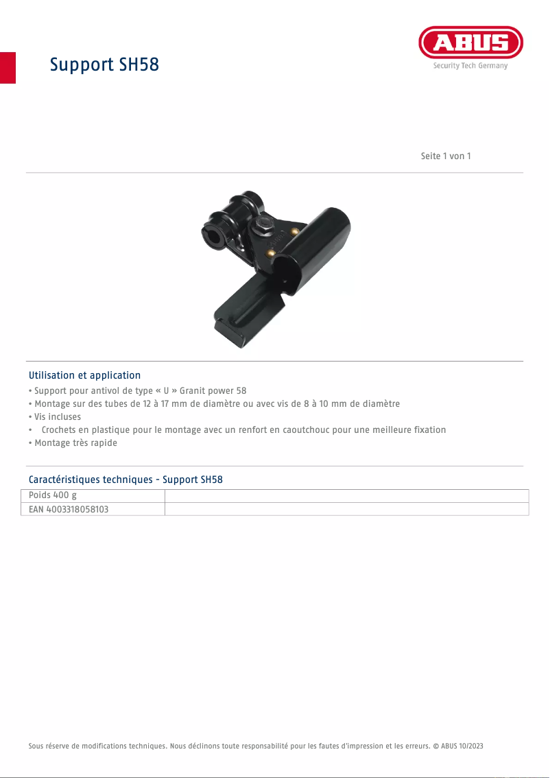 Image de la première page du manuel de l'appareil SH58