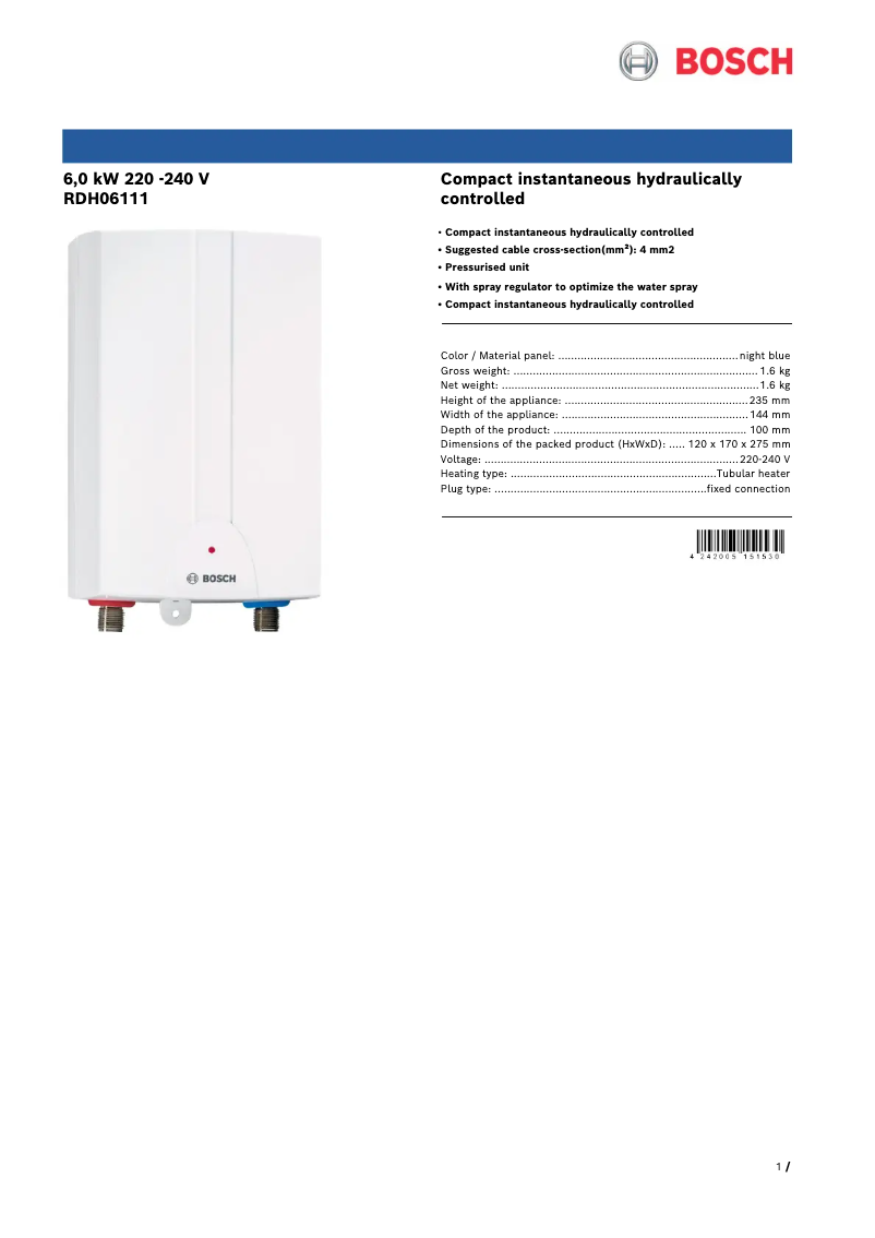 Imagen de la primera página del manual del dispositivo RDH06111