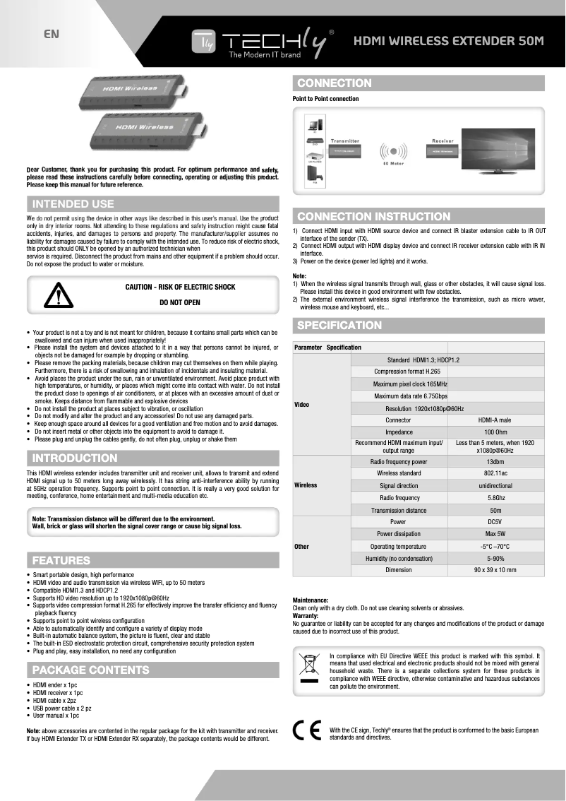 Page 1 de la notice Manuel utilisateur Techly IDATA HDMI-WL53