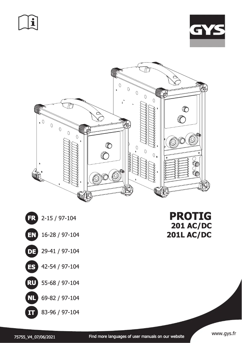 Image de la première page du manuel de l'appareil Protig 201L AC/DC