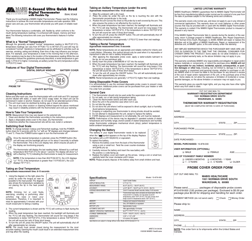 Page n°1 - Manuel utilisateur Mabis 8-Second Ultra Quick