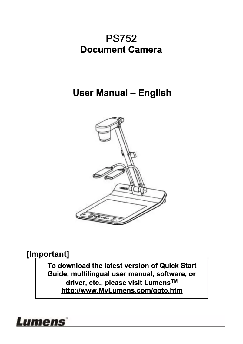Page n°1 - Manuel utilisateur Lumens PS752