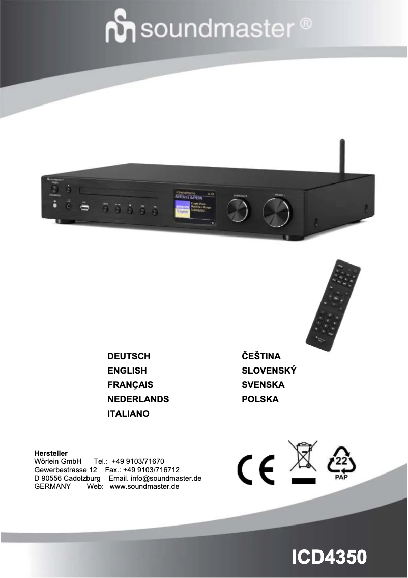 Page 1 de la notice Manuel utilisateur Soundmaster ICD4350